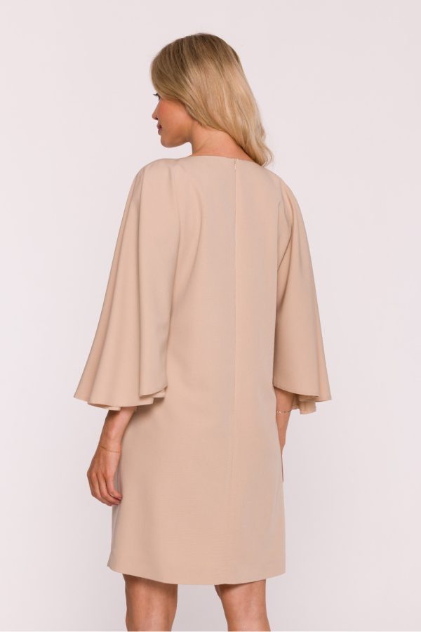 Beige Daydress in Day Dresses with Spandex, Polyester and Viscose