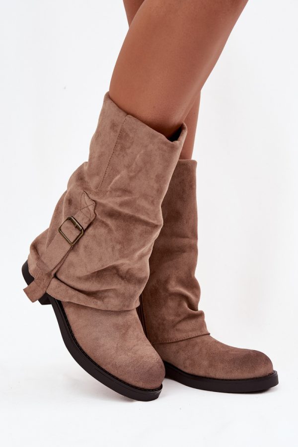 Beige Thigh-Hight Boots in Over The Knee High Boots, Thigh High Boots with Fabric, Warmers, Footbed, Upper Height and Heel Height