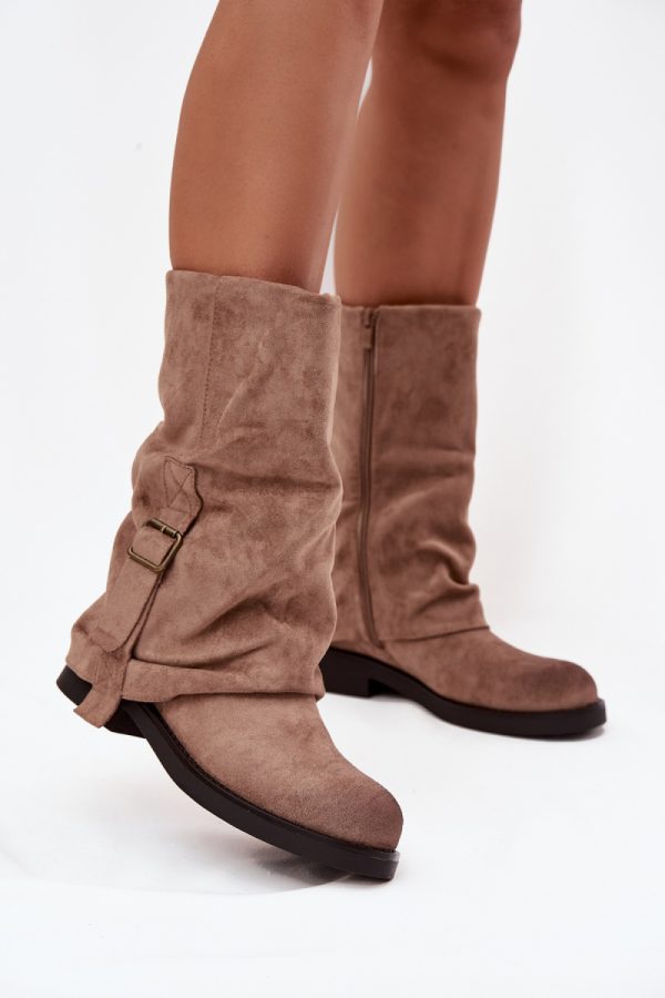 Beige Thigh-Hight Boots in Over The Knee High Boots, Thigh High Boots with Fabric, Warmers, Footbed, Upper Height and Heel Height