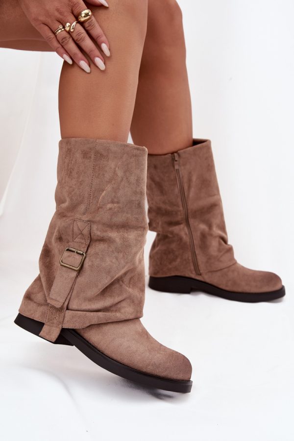 Beige Thigh-Hight Boots in Over The Knee High Boots, Thigh High Boots with Fabric, Warmers, Footbed, Upper Height and Heel Height