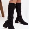 Black Heel Boots in Over The Knee High Boots, Thigh High Boots with Fabric, Footbed, Upper Height and Heel Height