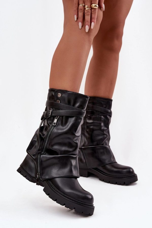 Black Thigh-Hight Boots in Over The Knee High Boots, Thigh High Boots with Fabric, Warmers, Footbed, Upper Height and Heel Height
