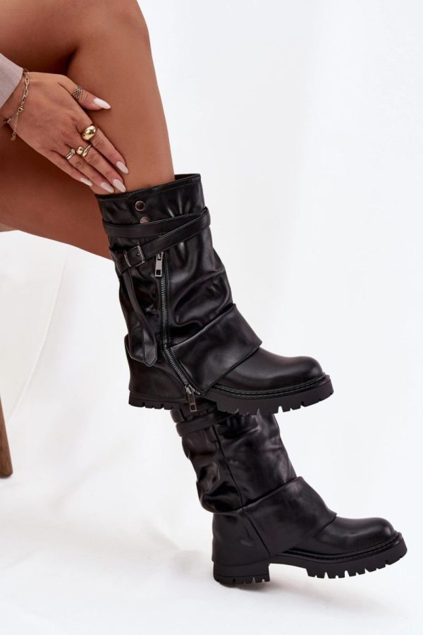 Black Thigh-Hight Boots in Over The Knee High Boots, Thigh High Boots with Fabric, Warmers, Footbed, Upper Height and Heel Height