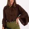1100100 Brown Long Sleeve Shirt in Shirts For Women with Viscose