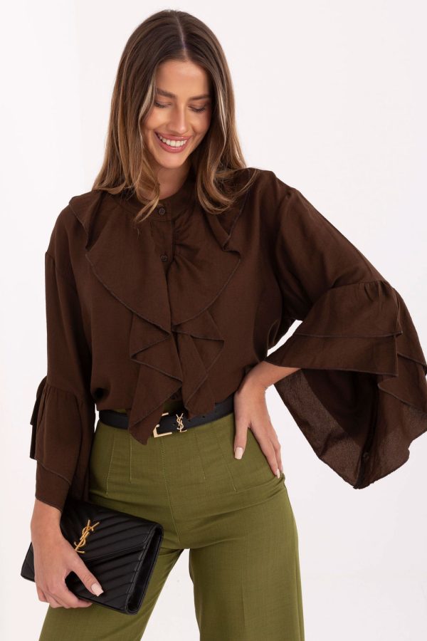 Brown Long Sleeve Shirt in Shirts For Women with Viscose
