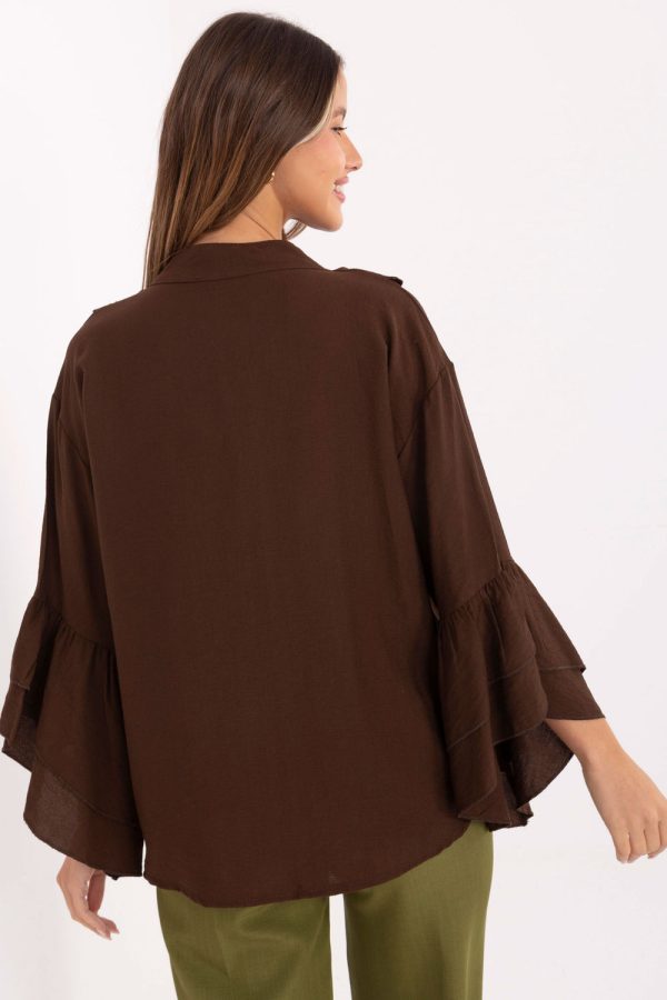 Brown Long Sleeve Shirt in Shirts For Women with Viscose