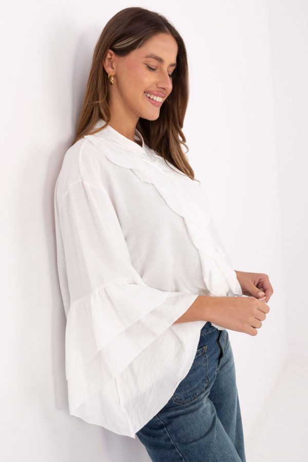 Beige Long Sleeve Shirt in Shirts For Women with Viscose