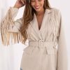 Beige Jacket in Jackets, Vests For Women with Spandex and Polyester