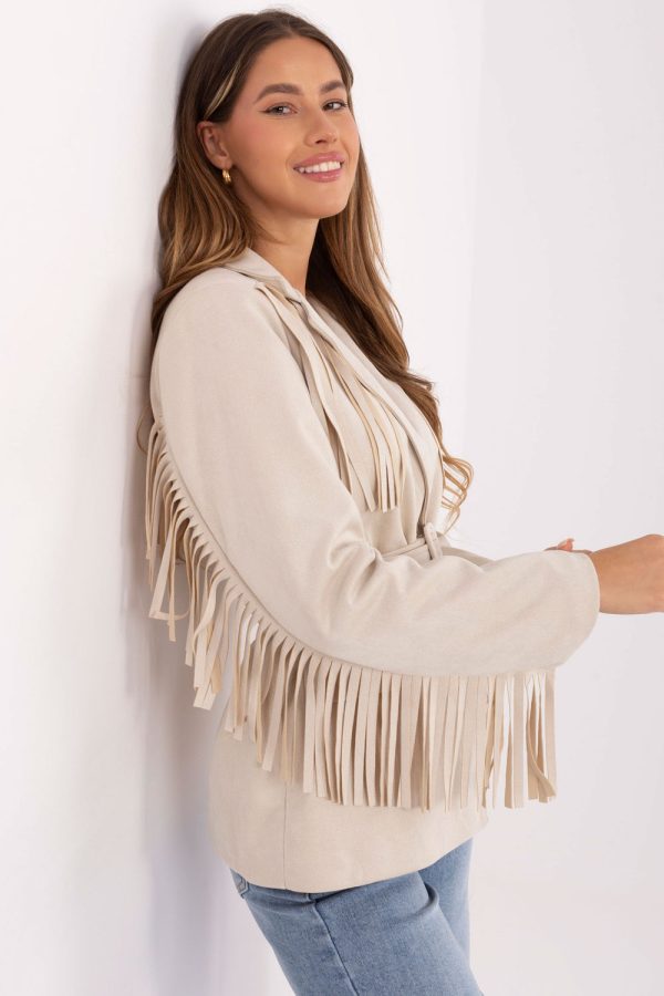 Beige Jacket in Jackets, Vests For Women with Spandex and Polyester