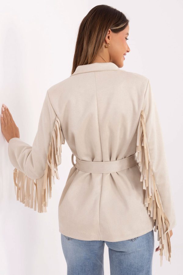 Beige Jacket in Jackets, Vests For Women with Spandex and Polyester