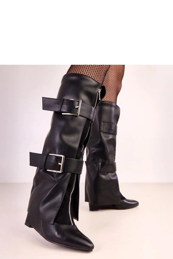 Black Buskin Boots..Fabric, Footbed, Upper Height and Heel Height