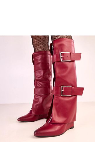 Red Buskin Boots.Fabric, Footbed, Upper Height and Heel Height