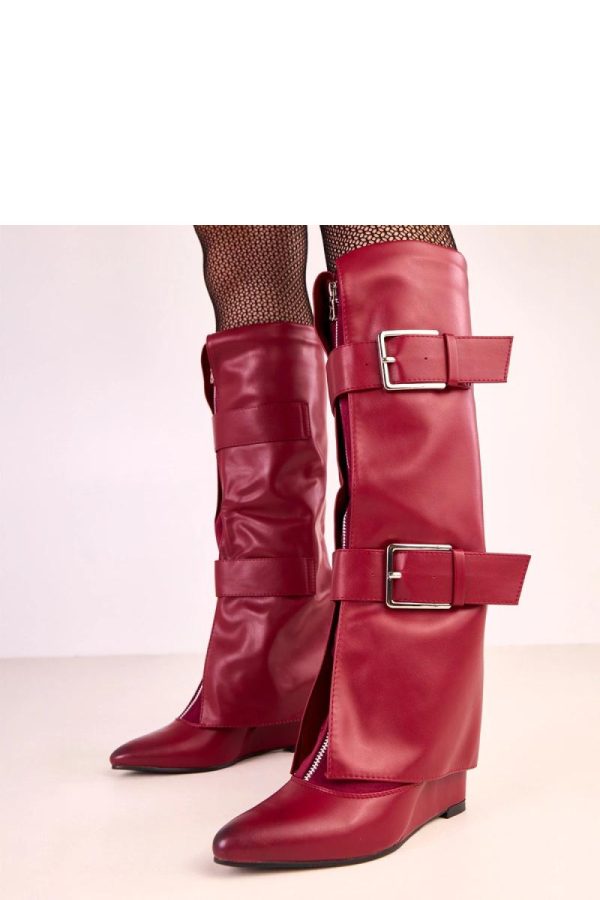 Red Buskin Boots.Fabric, Footbed, Upper Height and Heel Height