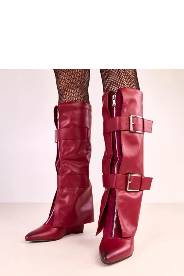 Red Buskin Boots.Fabric, Footbed, Upper Height and Heel Height