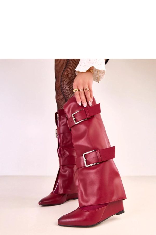 Red Buskin Boots.Fabric, Footbed, Upper Height and Heel Height
