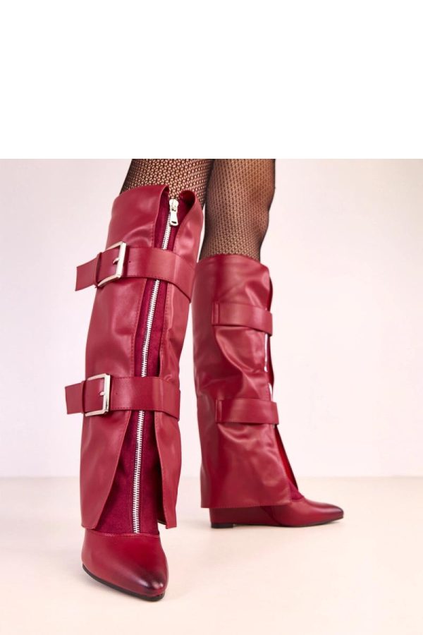 Red Buskin Boots.Fabric, Footbed, Upper Height and Heel Height