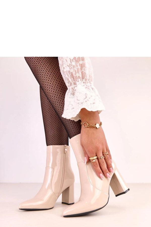 Beige Heel Boots in Women`s Ankle Boots & Booties with Fabric, Footbed, Upper Height and Heel Height