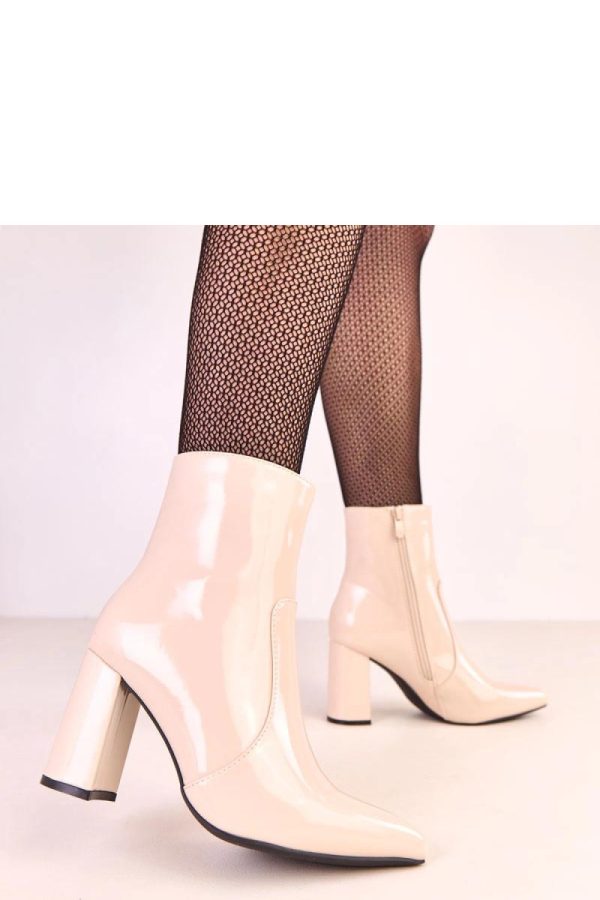 Beige Heel Boots in Women`s Ankle Boots & Booties with Fabric, Footbed, Upper Height and Heel Height
