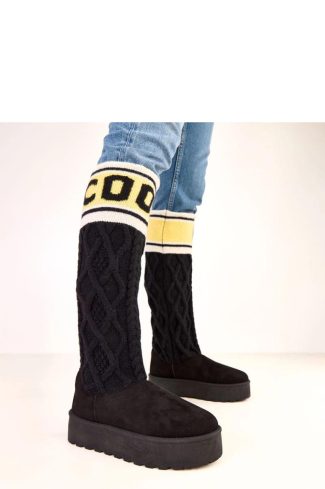 1100219 Black Snow Boots in Over The Knee High Boots, Thigh High Boots with Fabric, Footbed, Upper Height and Platform Height