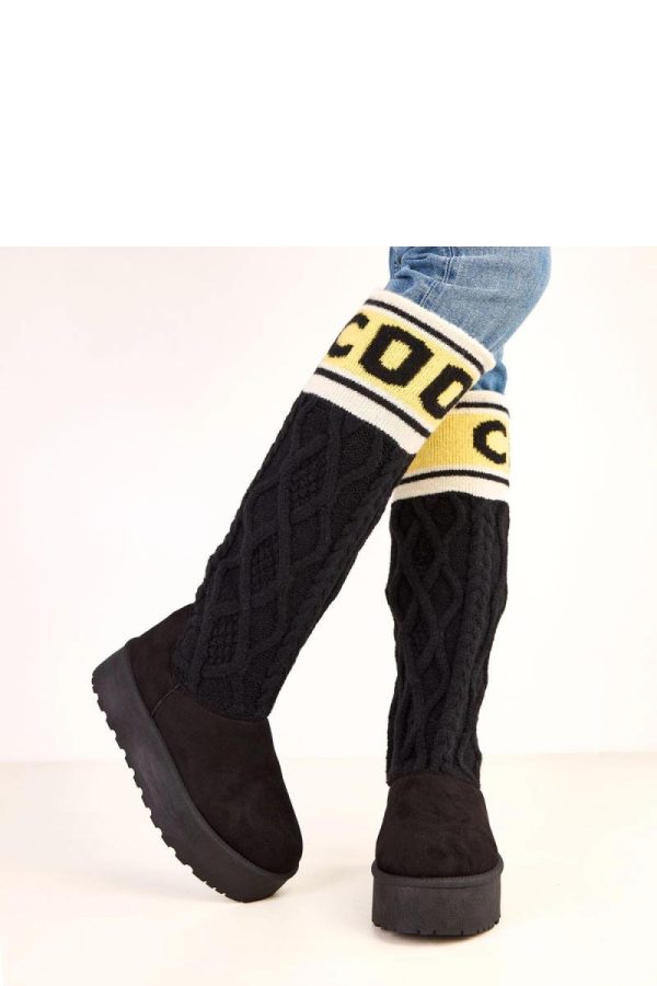 Black Snow Boots in Over The Knee High Boots, Thigh High Boots with Fabric, Footbed, Upper Height and Platform Height