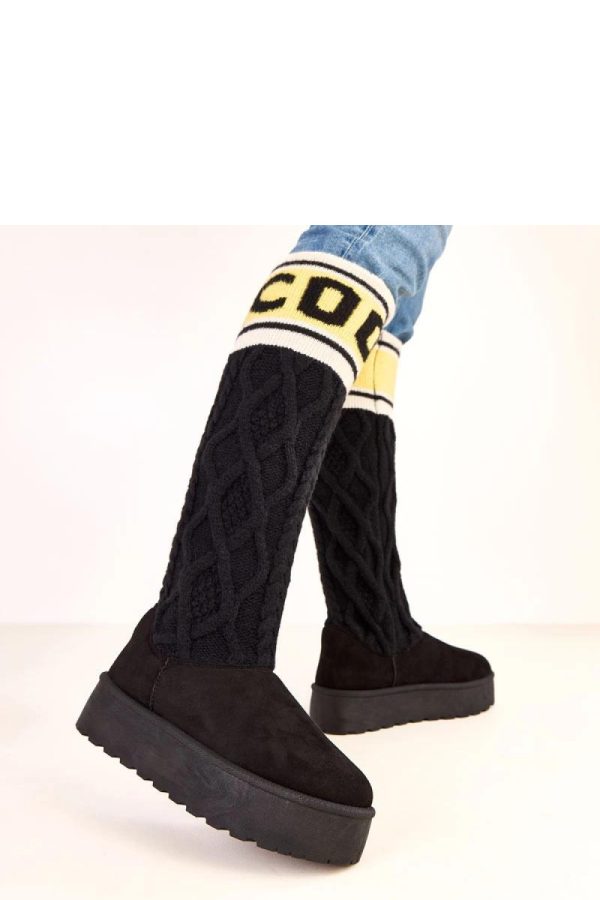 Black Snow Boots in Over The Knee High Boots, Thigh High Boots with Fabric, Footbed, Upper Height and Platform Height