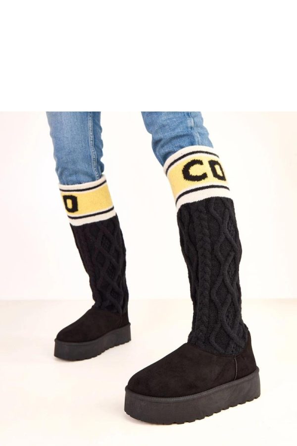 Black Snow Boots in Over The Knee High Boots, Thigh High Boots with Fabric, Footbed, Upper Height and Platform Height