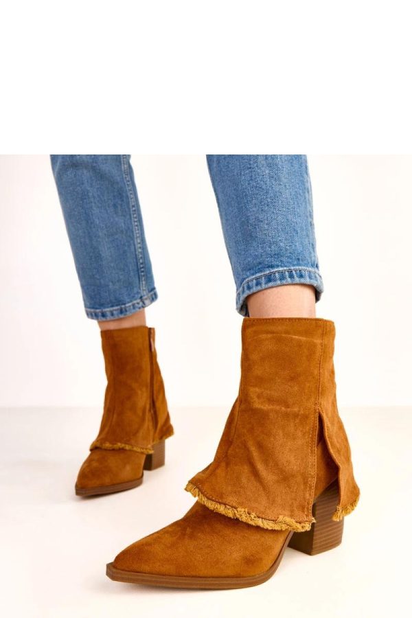 Brown Heel Boots.Fabric, Footbed, Upper Height and Heel Height