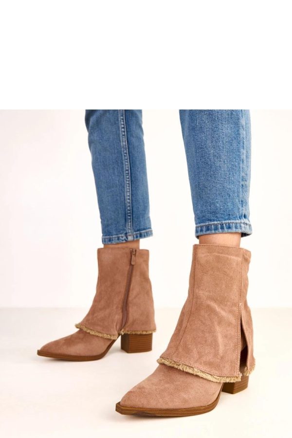 Beige Heel Boots in Women`s Ankle Boots & Booties with Fabric, Footbed, Upper Height and Heel Height
