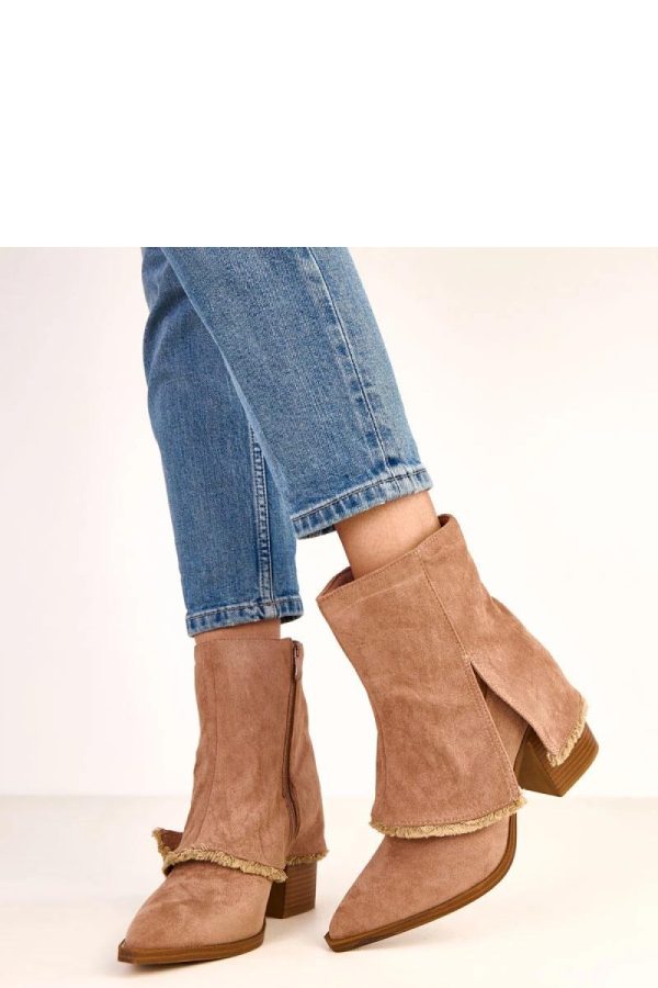 Beige Heel Boots in Women`s Ankle Boots & Booties with Fabric, Footbed, Upper Height and Heel Height