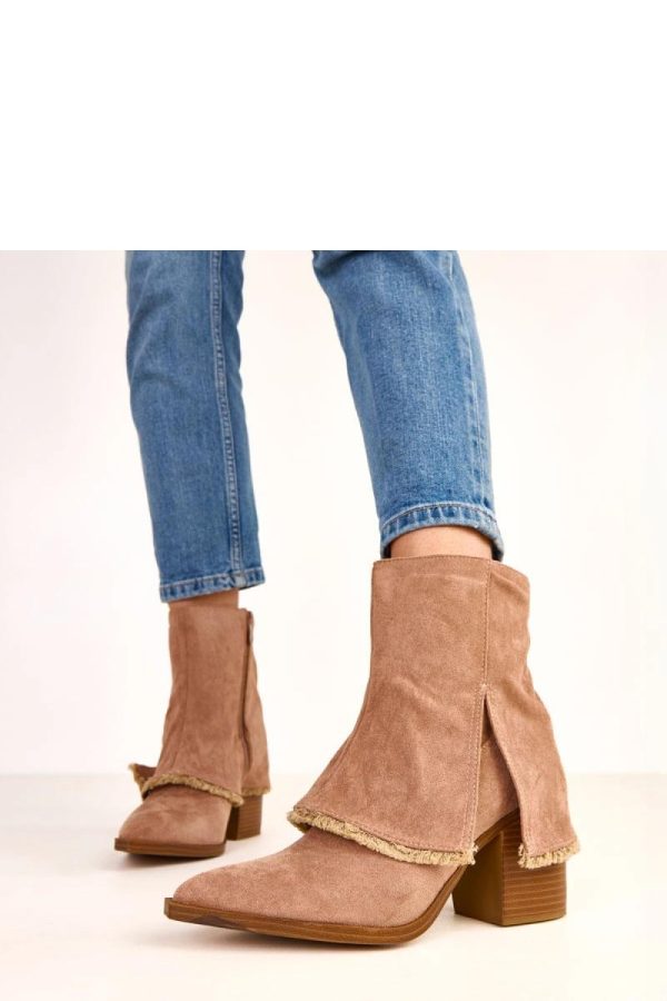 Beige Heel Boots in Women`s Ankle Boots & Booties with Fabric, Footbed, Upper Height and Heel Height