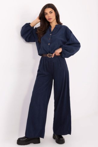 Navy Blue Corduroy Trousers in Pants, Trousers, Shorts with Polyester