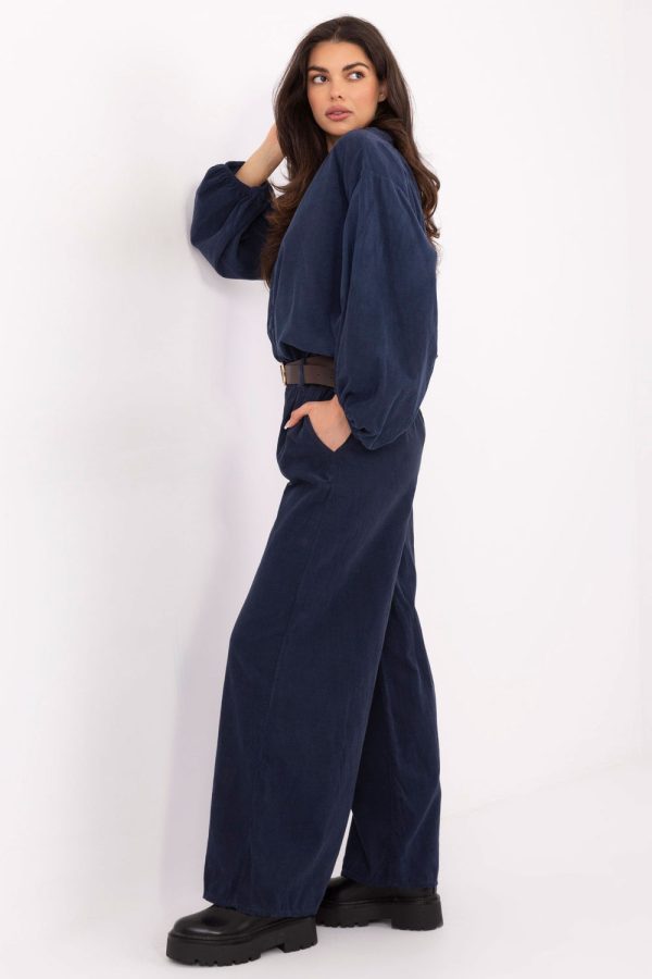Navy Blue Corduroy Trousers in Pants, Trousers, Shorts with Polyester