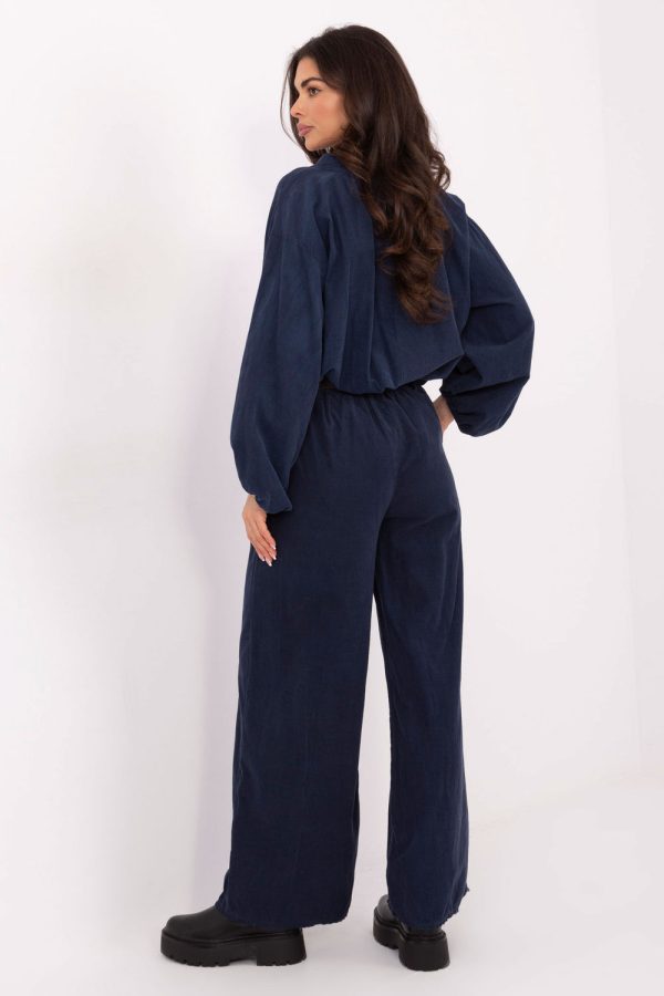Navy Blue Corduroy Trousers in Pants, Trousers, Shorts with Polyester