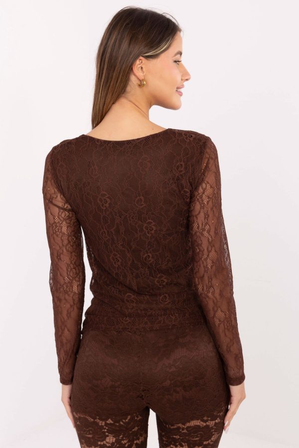 Brown Lace Blouse in Women`s Blouses, Tunics with Nylon and Spandex