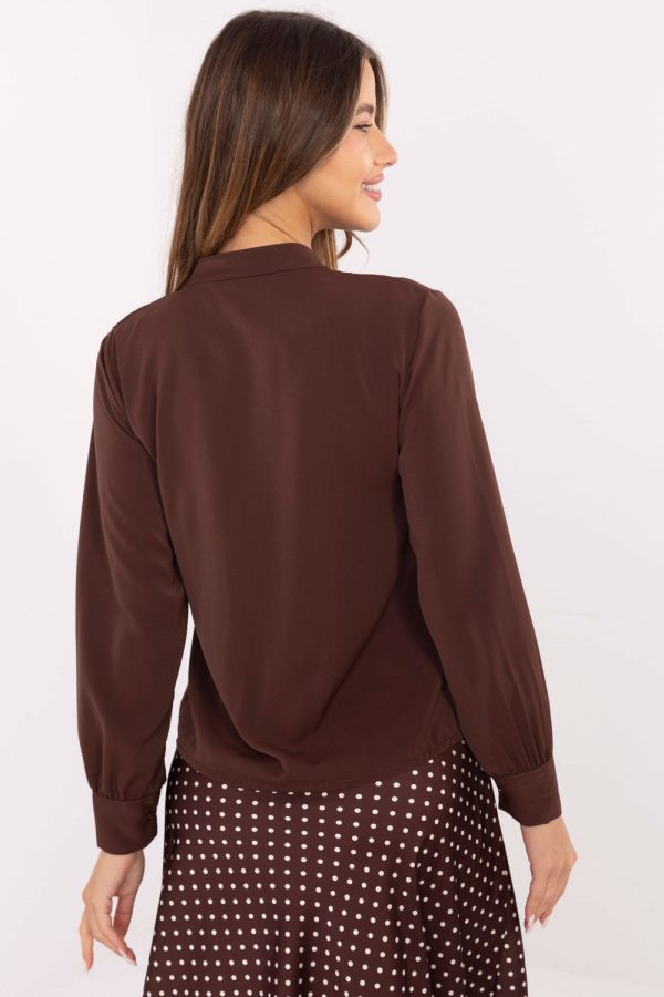 Brown Long Sleeve Shirt in Shirts For Women with Spandex and Polyester