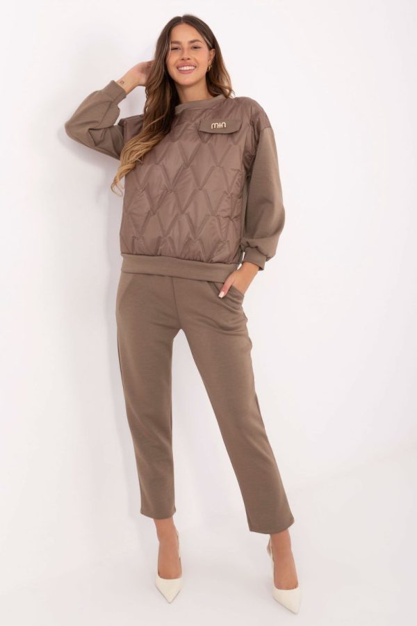 Brown Set in Pants, Trousers, Shorts with Spandex and Viscose