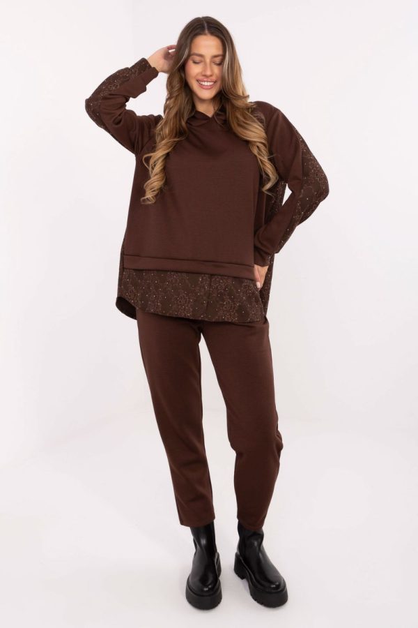 Brown Set in Pants, Trousers, Shorts with Spandex and Viscose