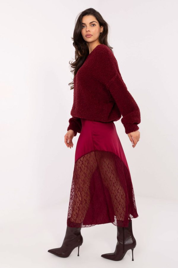 Red Lace Skirt in Skirts with Spandex and Polyester