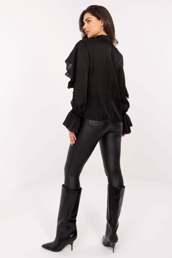 Black Long Sleeve Shirt in Shirts For Women with Lyocel and Polyester