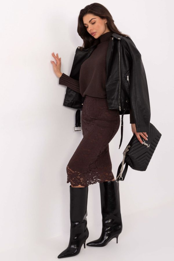Brown Lace Skirt in Skirts with Spandex, Polyester and Viscose