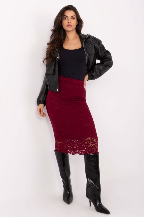 Red Lace Skirt in Skirts with Spandex, Polyester and Viscose