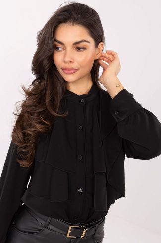 Black Long Sleeve Shirt in Shirts For Women with Polyester and Viscose
