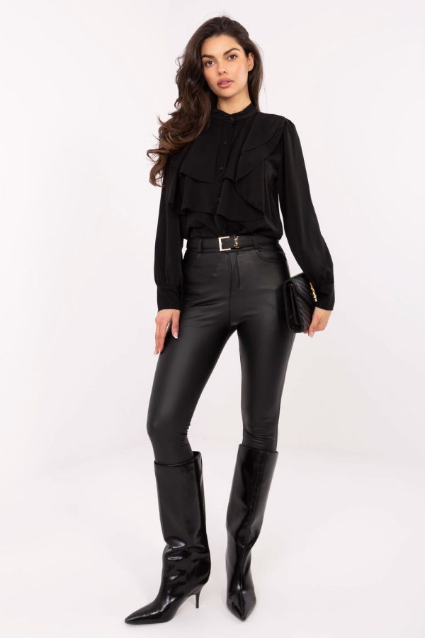 Black Long Sleeve Shirt in Shirts For Women with Polyester and Viscose