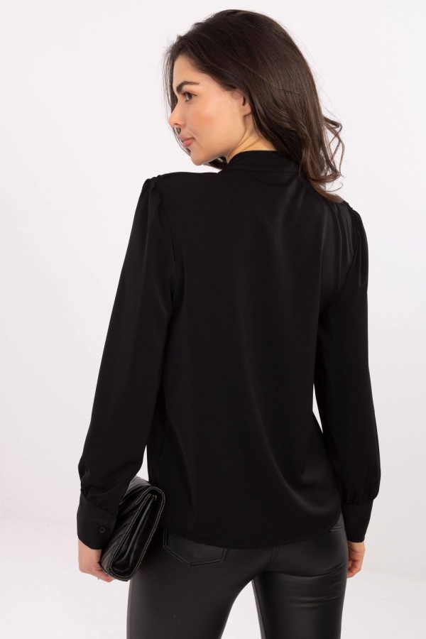 Black Long Sleeve Shirt in Shirts For Women with Polyester and Viscose