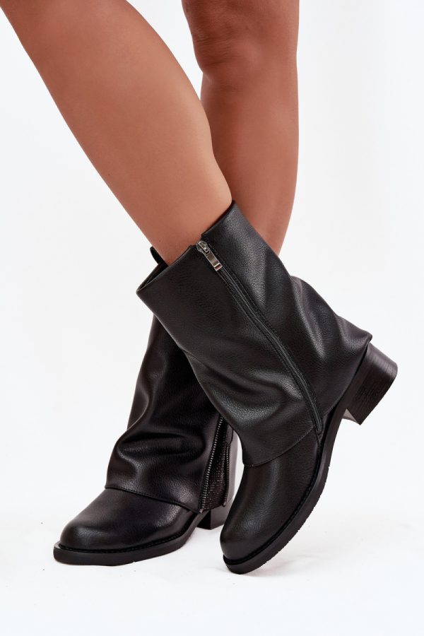 Black Boots in Women`s Ankle Boots & Booties with Fabric, Warmers, Footbed, Upper Height and Heel Height
