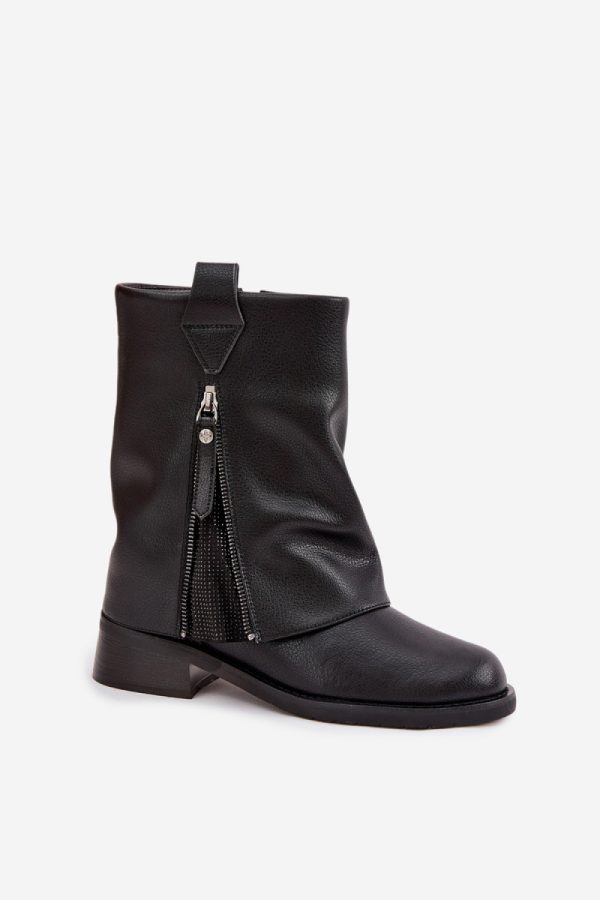 Black Boots in Women`s Ankle Boots & Booties with Fabric, Warmers, Footbed, Upper Height and Heel Height