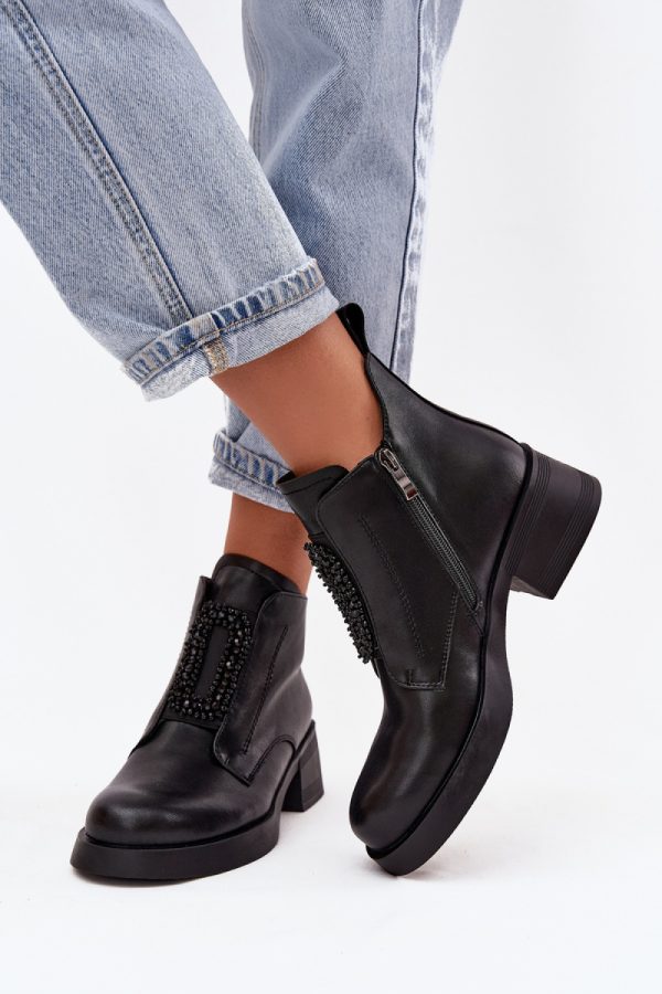 Black Boots in Women`s Ankle Boots & Booties with Fabric, Warmers, Footbed, Upper Height and Heel Height
