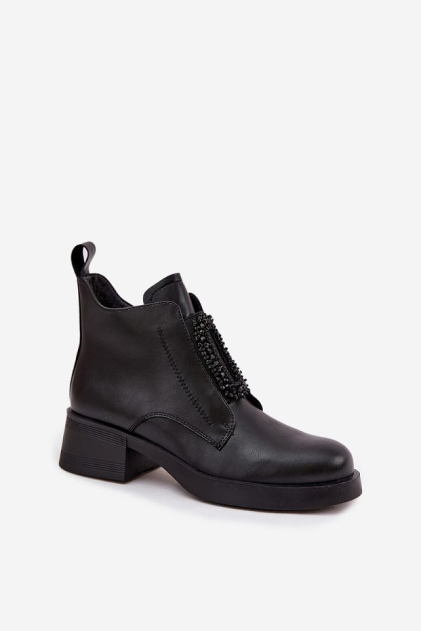 Black Boots in Women`s Ankle Boots & Booties with Fabric, Warmers, Footbed, Upper Height and Heel Height