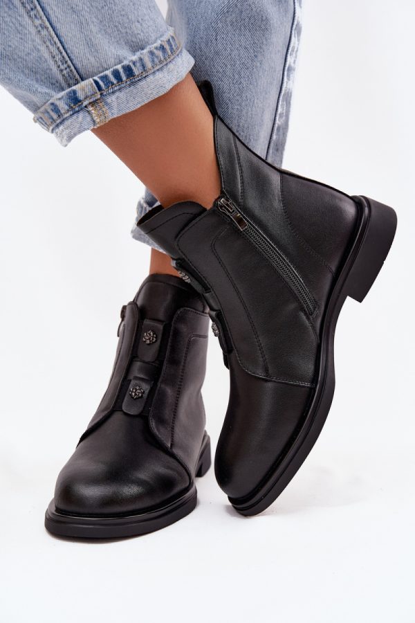 Black Boots in Women`s Ankle Boots & Booties with Fabric, Warmers, Footbed, Upper Height and Heel Height