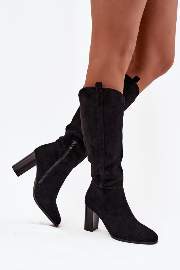 Black Thigh-Hight Boots in Over The Knee High Boots, Thigh High Boots with Fabric, Footbed, Upper Height and Heel Height